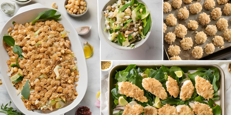 A collage showing creative uses of macadamia nuts