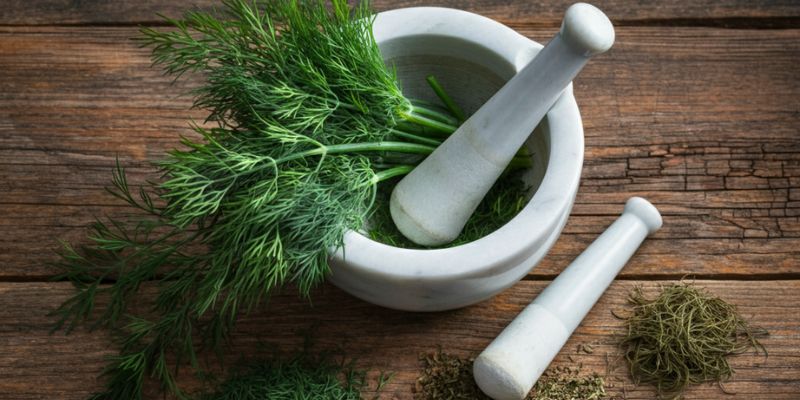A creative composition showing fresh dill transitioning into dried dill, symbolizing its versatility.