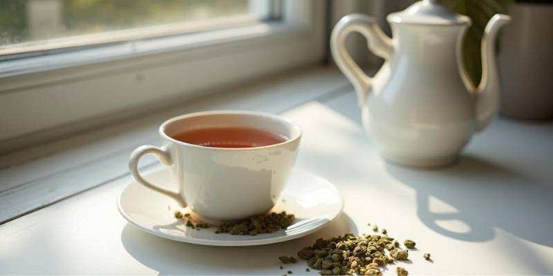 A morning coffee with ground cardamom on a desk, illustrating its benefits for mental clarity.