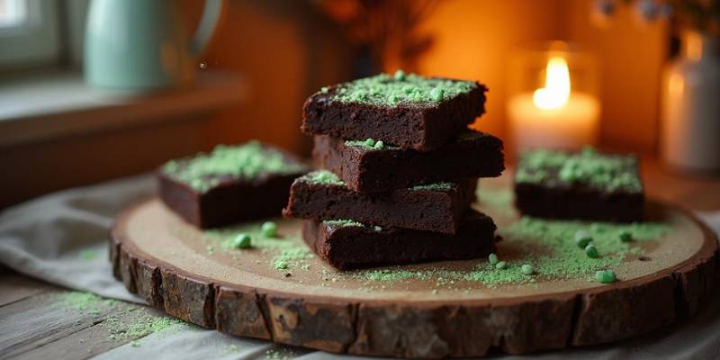 Brownies garnished with dried peppermint powder