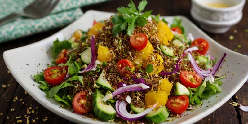 Fresh salad sprinkled with cumin and spices.