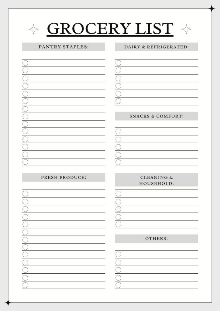 New House Grocery List Template