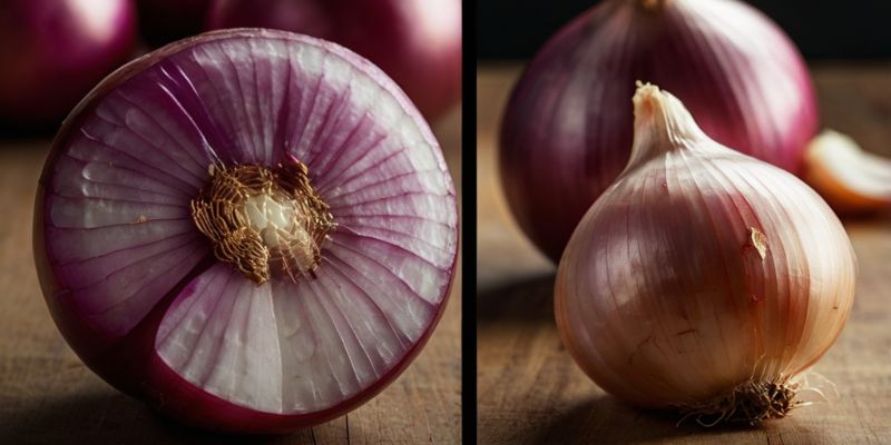 Visual comparison of shallots and onions, highlighting size and appearance differences