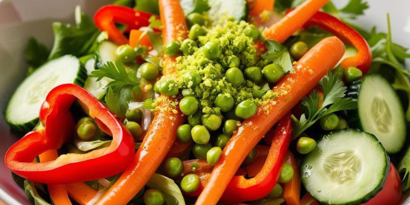 A crisp salad topped with crushed wasabi peas for added crunch and bold flavor.