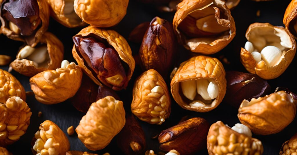 Detailed close-up of roasted fox nut showing their puffed texture