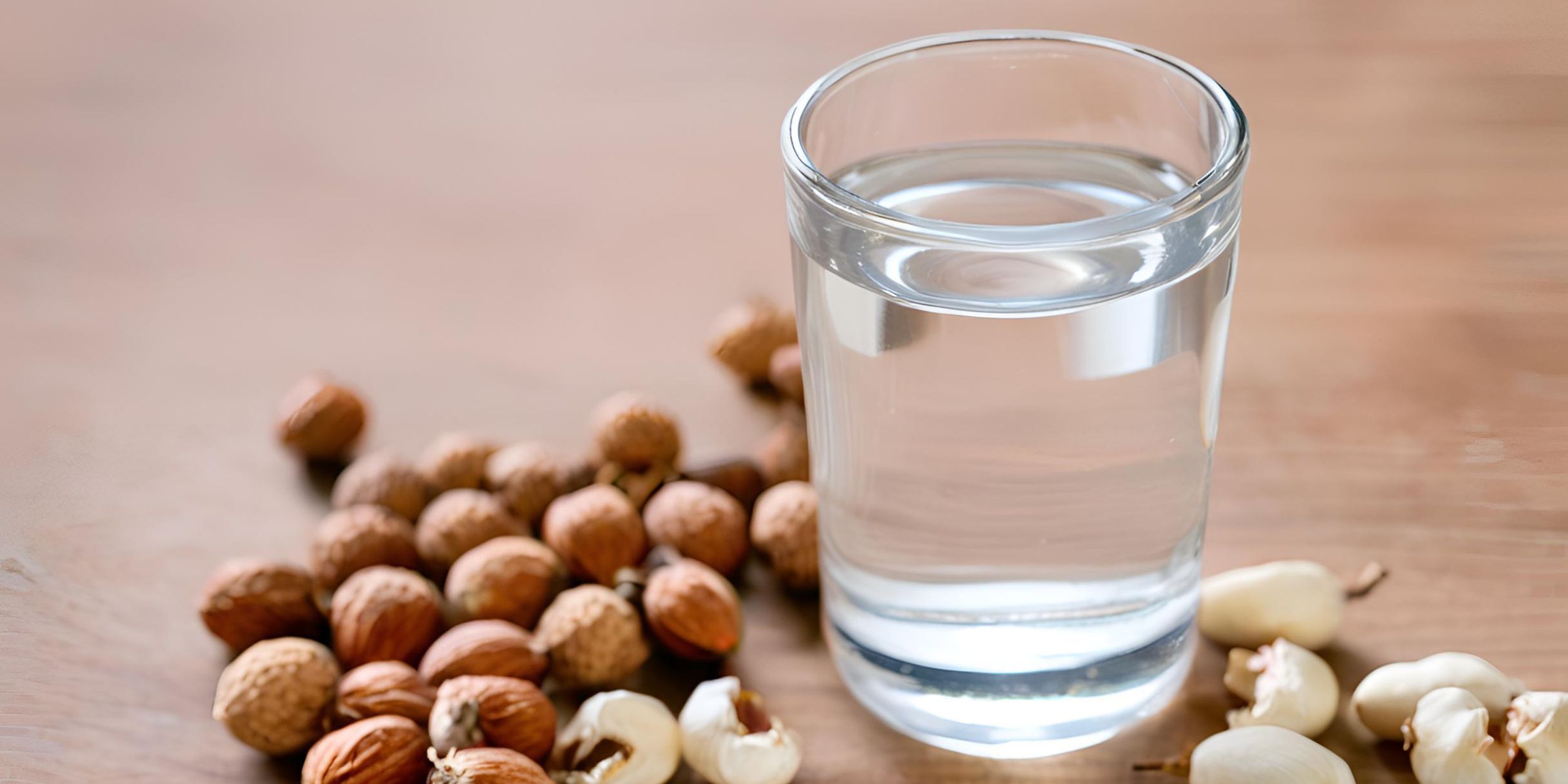 Glass of water accompanied by fox nut for digestive health support
