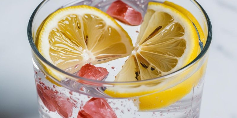 Himalayan Pink Salt Benefits. A refreshing glass of homemade electrolyte water with Himalayan pink salt and lemon slices.