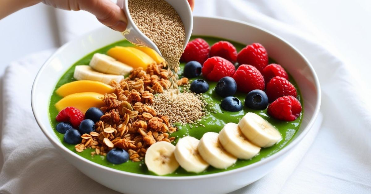 A-bright-lifestyle-shot-of-a-hand-pouring-hemp-seed-into-a-green-smoothie-bowl-topped-with-fresh-fruit-and-granola-shot-from-above-flat-lay-to-convey-healthy-ritual